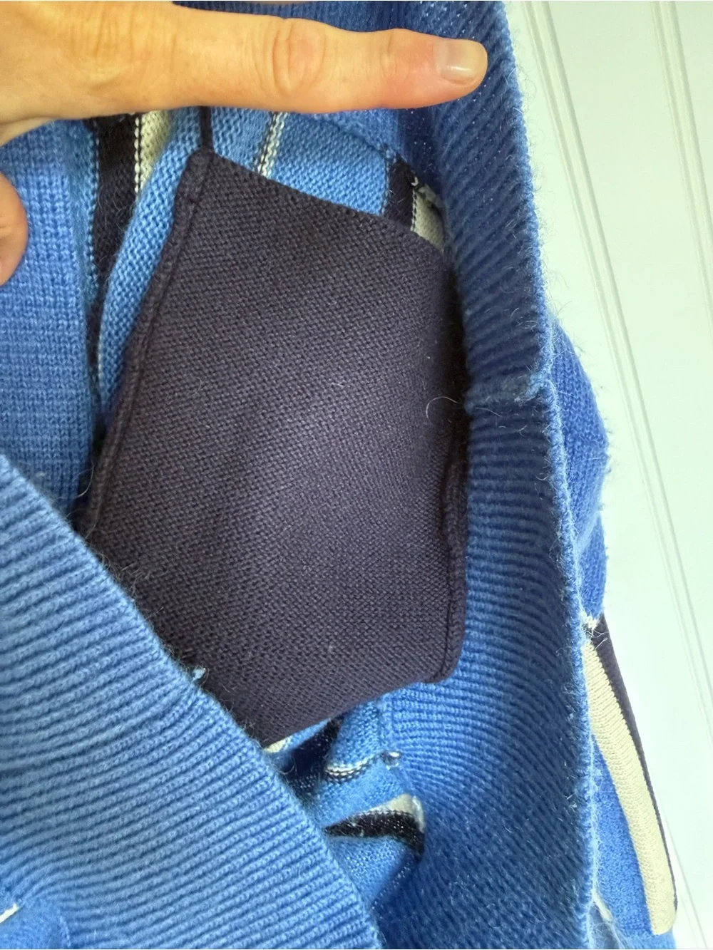 Aimé Leon Dore Striped Cardigan L Blue Cream Navy Wool Mohair Cotton Blend ALD